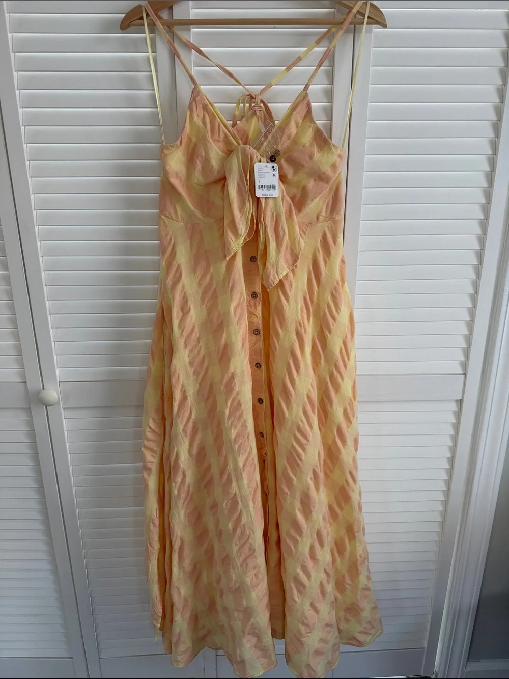 Free People Peach and Yellow Striped Tie-Back Maxi Dress